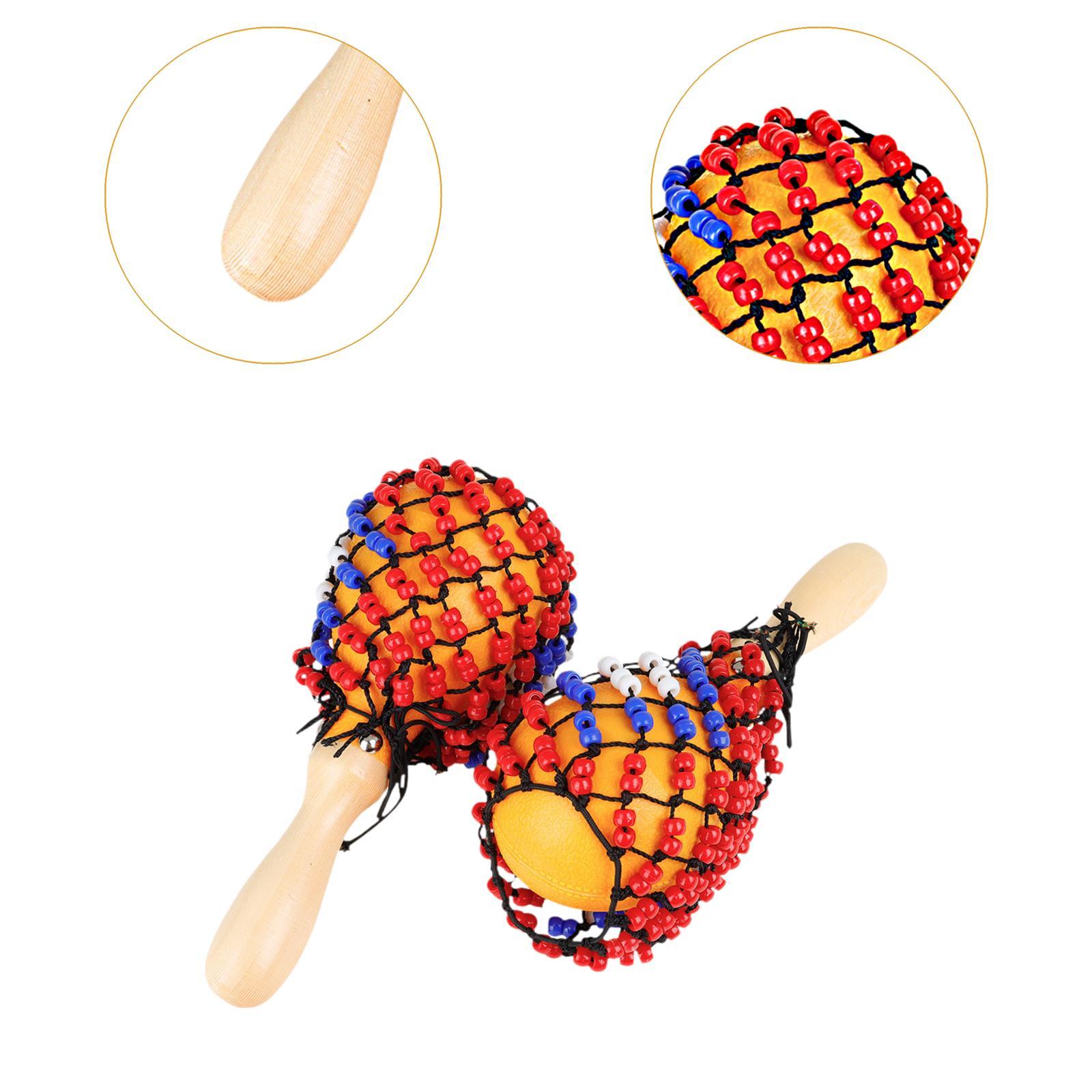 Party Games Easy Kids - มารากัสไม้ 2 ชิ้น สำหรับเกมดนตรีเคาะจังหวะสำหรับเด็ก ชุดทำเองพร้อมตาข่ายลูกปัด ง่ายต่อการเล่น