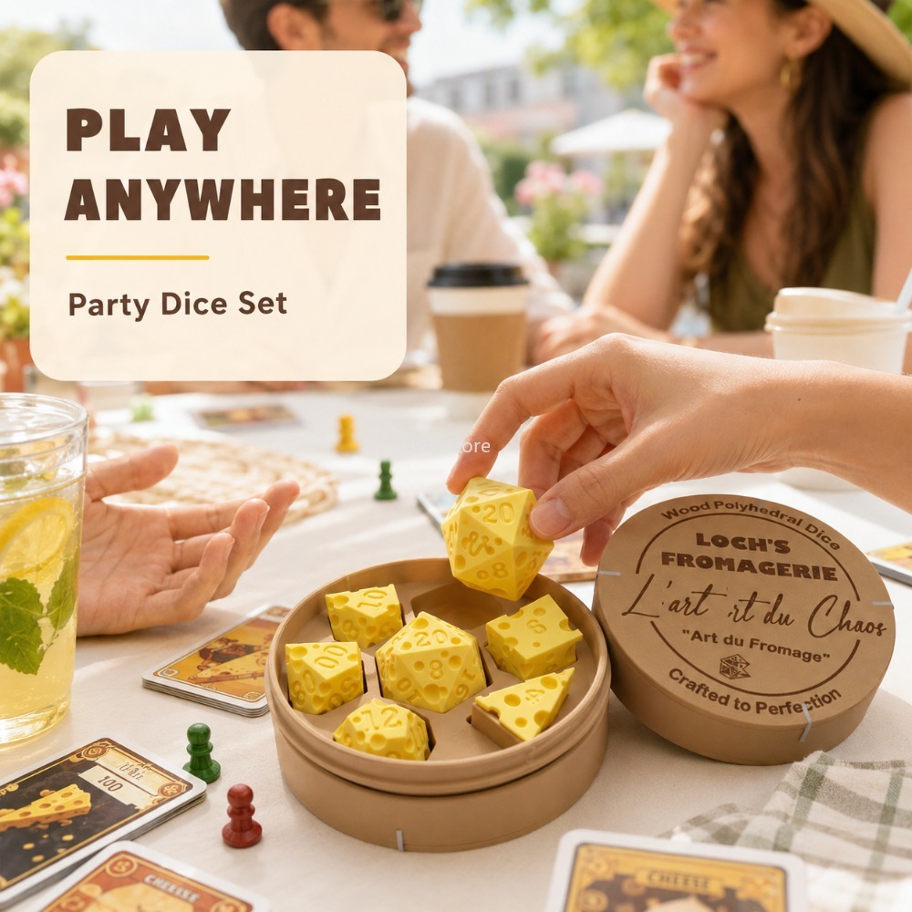 Party Games Classic - กล่องลูกเต๋ารูปทรงชีส ของตกแต่งรูปทรงไม่สม่ำเสมอ ชุด D4 D20 แบบพกพา