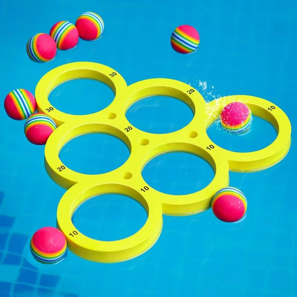 Party Games Kids Outdoor - เกมโยนห่วงลอยน้ำพร้อมลูกบอลสำหรับเด็กและผู้ใหญ่ ของเล่นโยนบอลในน้ำกลางแจ้ง สำหรับงานปาร์ตี้ริมสระน้ำ ชายหาด ฤดูร้อน ชุดเกมสนามหลังบ้าน