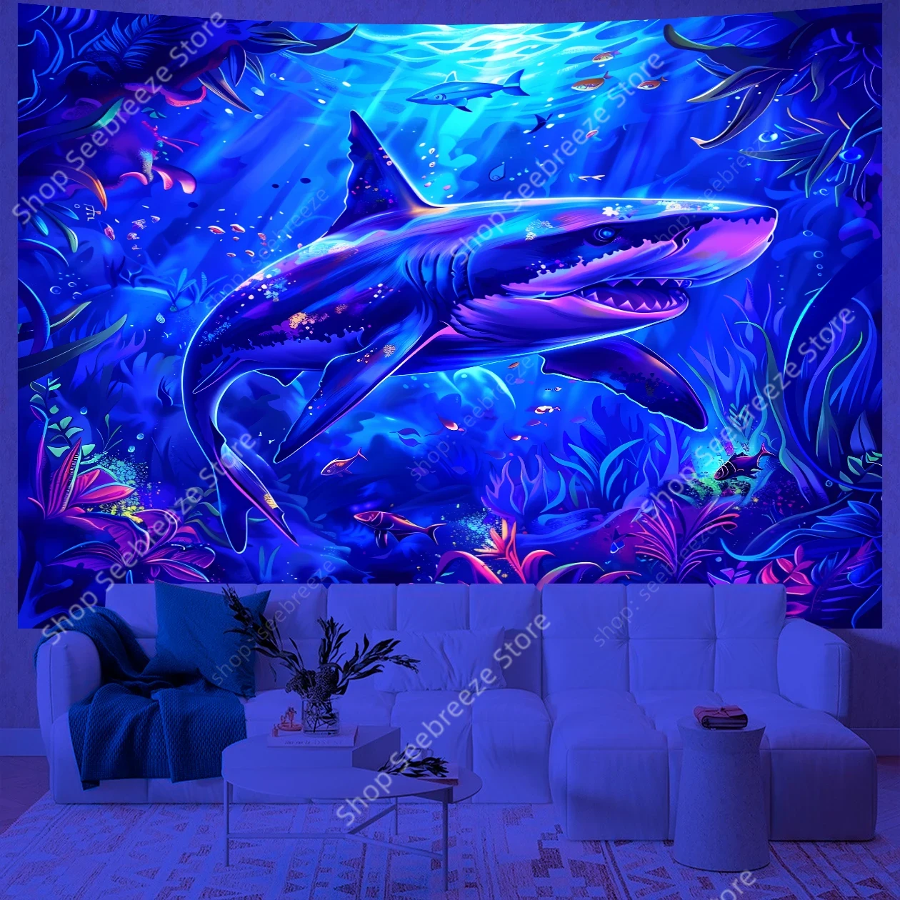 Washer Toss Set - สัตว์ Tapestry Psychedelic Shark UV Reactive